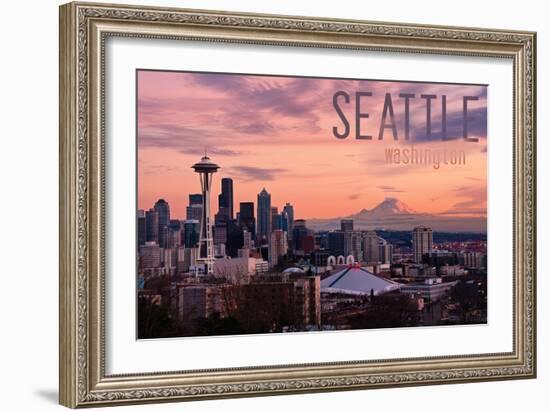 Seattle, Washington - Skyline at Twilight-Lantern Press-Framed Art Print