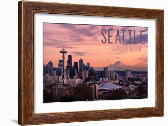 Seattle, Washington - Skyline at Twilight-Lantern Press-Framed Art Print