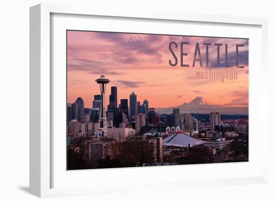 Seattle, Washington - Skyline at Twilight-Lantern Press-Framed Art Print