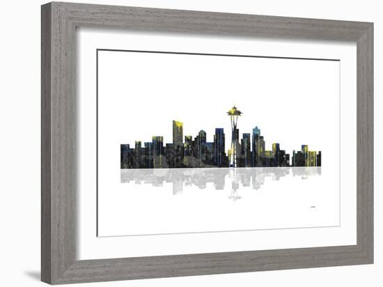 Seattle Washington Skyline BW 1-Marlene Watson-Framed Giclee Print