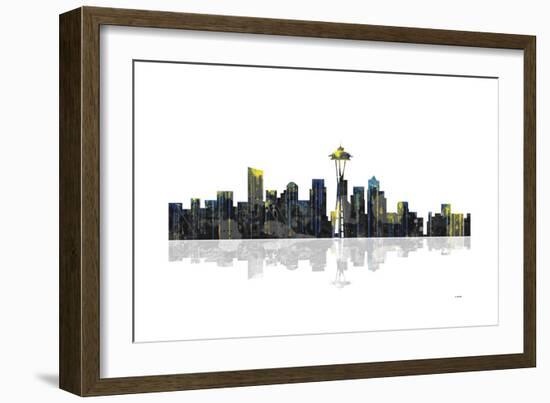 Seattle Washington Skyline BW 1-Marlene Watson-Framed Giclee Print