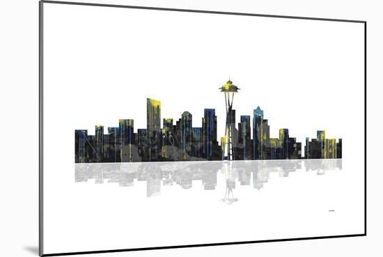 Seattle Washington Skyline BW 1-Marlene Watson-Mounted Giclee Print