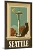 Seattle, Washington - Space Needle and Cat Window-Lantern Press-Mounted Art Print