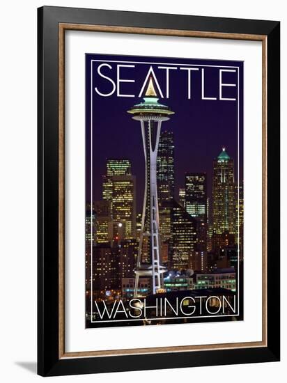 Seattle, Washington - Space Needle Christmas at Night-Lantern Press-Framed Art Print
