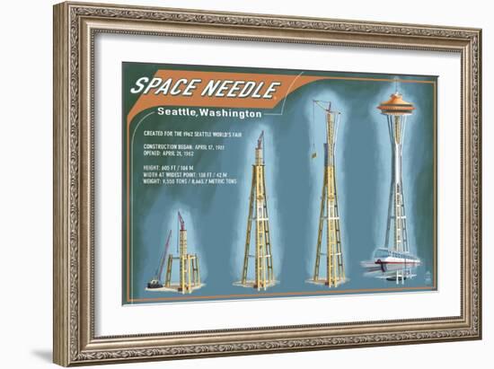 Seattle, Washington - Space Needle Construction Timeline-Lantern Press-Framed Art Print