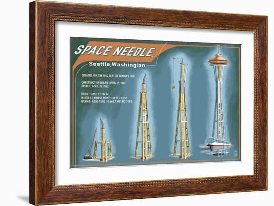 Seattle, Washington - Space Needle Construction Timeline-Lantern Press-Framed Art Print