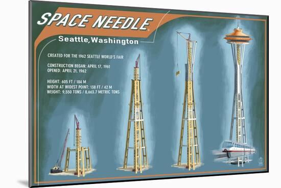 Seattle, Washington - Space Needle Construction Timeline-Lantern Press-Mounted Art Print