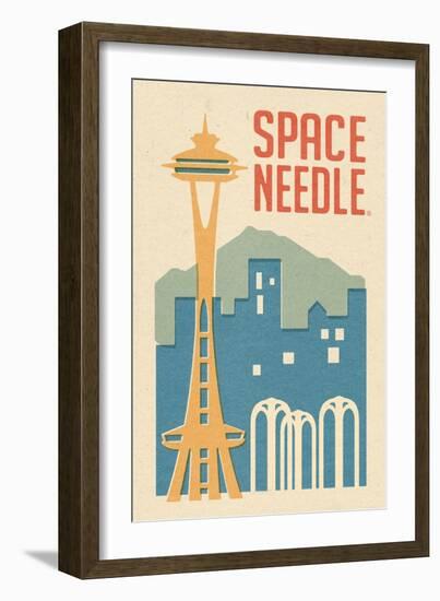 Seattle, Washington - Space Needle Woodblock-Lantern Press-Framed Art Print