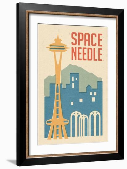 Seattle, Washington - Space Needle Woodblock-Lantern Press-Framed Art Print