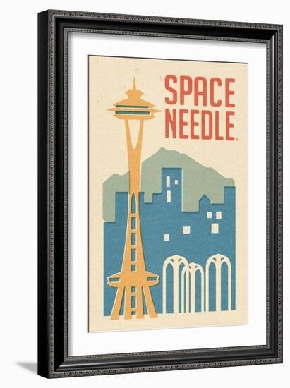 Seattle, Washington - Space Needle Woodblock-Lantern Press-Framed Art Print