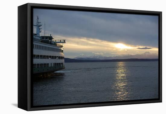 Seattle, Washington State. Catching the Bainbridge Island Ferry at sunset.-Jolly Sienda-Framed Premier Image Canvas