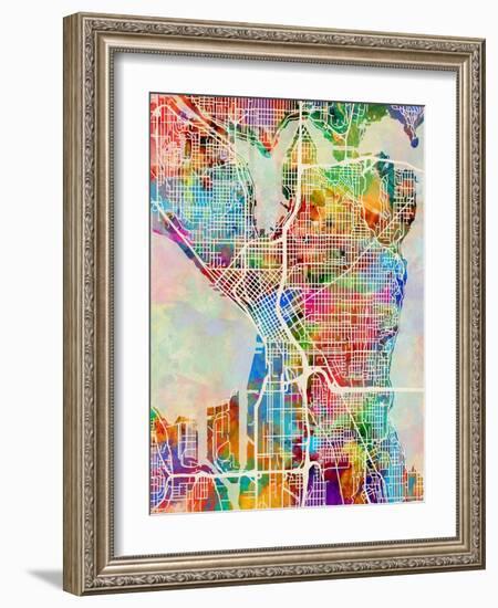 Seattle Washington Street Map-Tompsett Michael-Framed Art Print