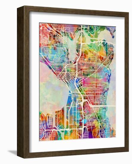 Seattle Washington Street Map-Tompsett Michael-Framed Art Print