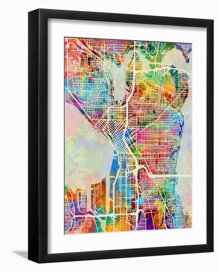 Seattle Washington Street Map-Tompsett Michael-Framed Art Print