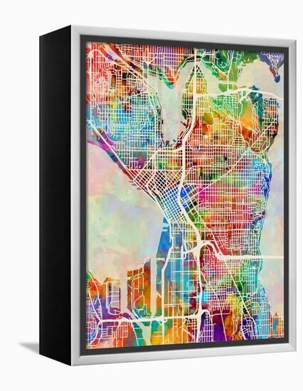 Seattle Washington Street Map-Tompsett Michael-Framed Stretched Canvas