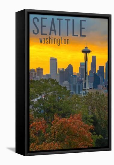 Seattle, Washington - Sunrise over City-Lantern Press-Framed Stretched Canvas