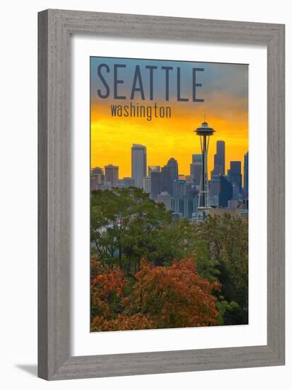 Seattle, Washington - Sunrise over City-Lantern Press-Framed Art Print