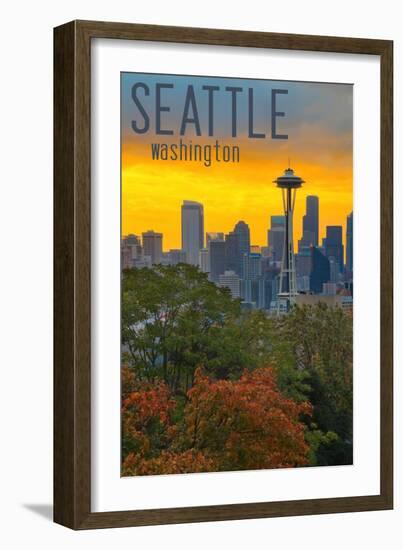 Seattle, Washington - Sunrise over City-Lantern Press-Framed Art Print