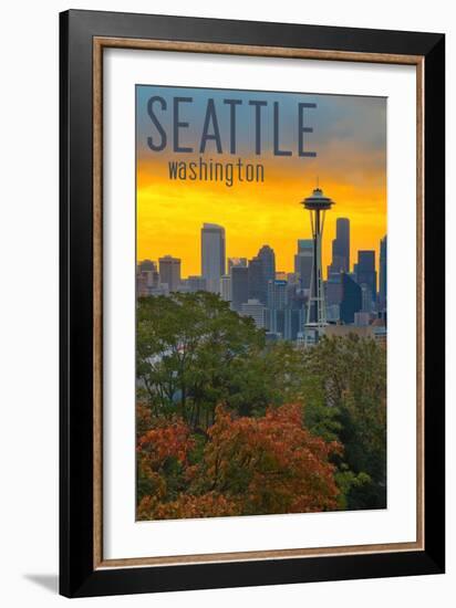 Seattle, Washington - Sunrise over City-Lantern Press-Framed Art Print