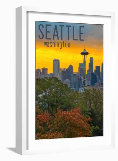 Seattle, Washington - Sunrise over City-Lantern Press-Framed Art Print