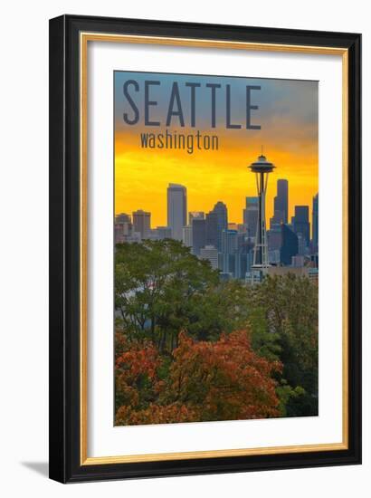 Seattle, Washington - Sunrise over City-Lantern Press-Framed Art Print