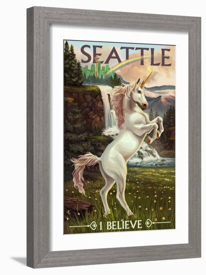 Seattle, Washington - Unicorn Scene-Lantern Press-Framed Art Print