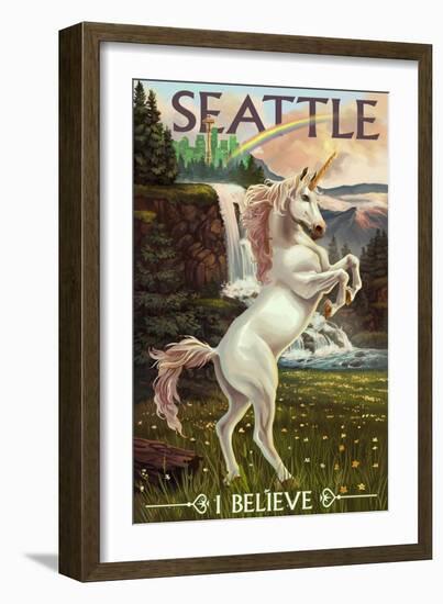 Seattle, Washington - Unicorn Scene-Lantern Press-Framed Art Print