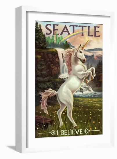 Seattle, Washington - Unicorn Scene-Lantern Press-Framed Art Print