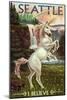 Seattle, Washington - Unicorn Scene-Lantern Press-Mounted Art Print