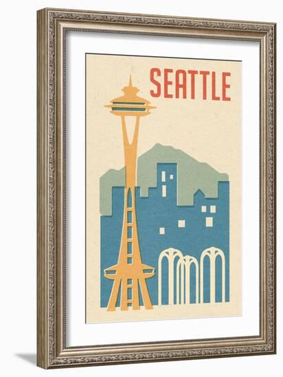 Seattle, Washington - Woodblock-Lantern Press-Framed Art Print