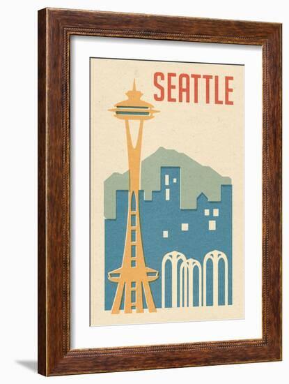 Seattle, Washington - Woodblock-Lantern Press-Framed Art Print