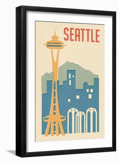 Seattle, Washington - Woodblock-Lantern Press-Framed Art Print