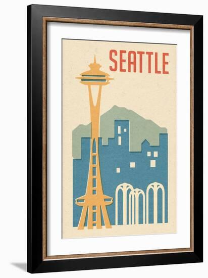 Seattle, Washington - Woodblock-Lantern Press-Framed Art Print