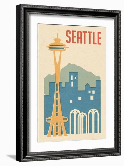 Seattle, Washington - Woodblock-Lantern Press-Framed Art Print