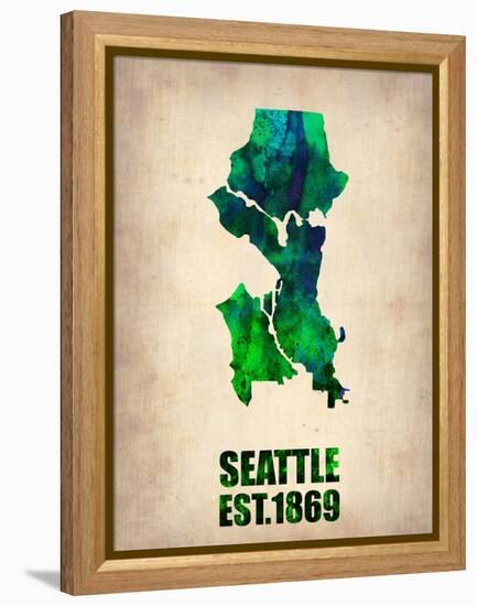 Seattle Watercolor Map-NaxArt-Framed Stretched Canvas