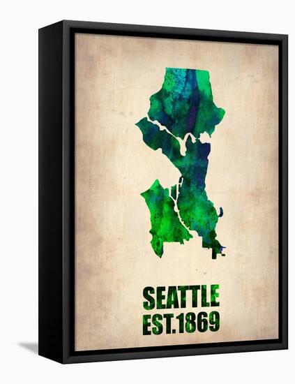 Seattle Watercolor Map-NaxArt-Framed Stretched Canvas