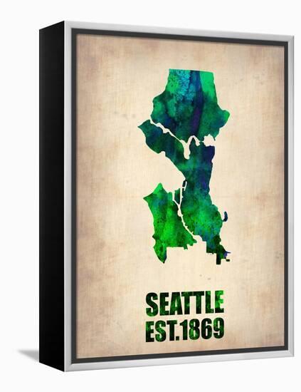 Seattle Watercolor Map-NaxArt-Framed Stretched Canvas