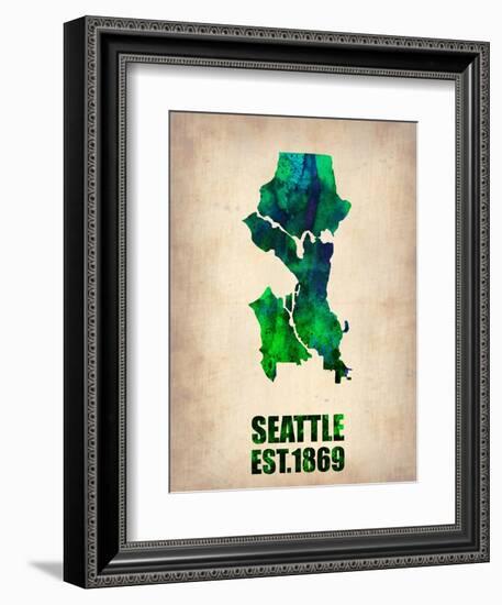 Seattle Watercolor Map-NaxArt-Framed Art Print