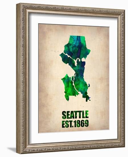 Seattle Watercolor Map-NaxArt-Framed Art Print