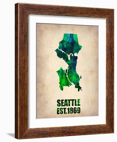 Seattle Watercolor Map-NaxArt-Framed Art Print