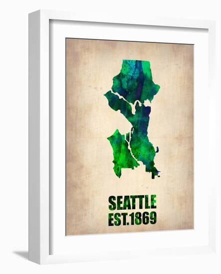 Seattle Watercolor Map-NaxArt-Framed Art Print