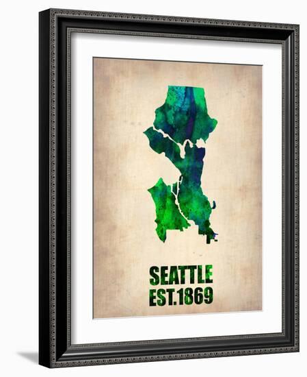 Seattle Watercolor Map-NaxArt-Framed Art Print