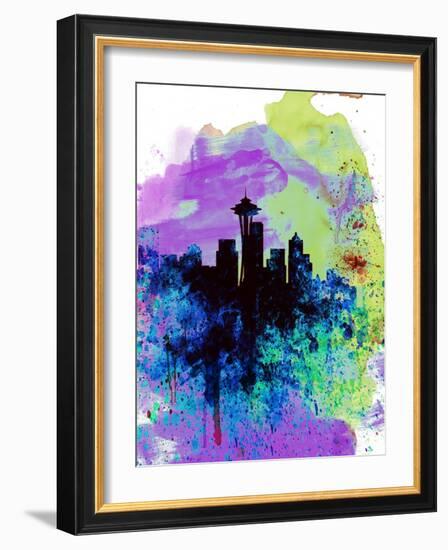 Seattle Watercolor Skyline 1-NaxArt-Framed Art Print