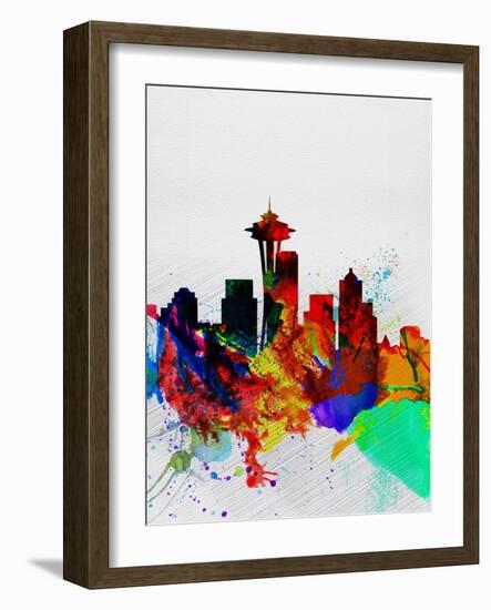 Seattle Watercolor Skyline 2-NaxArt-Framed Art Print