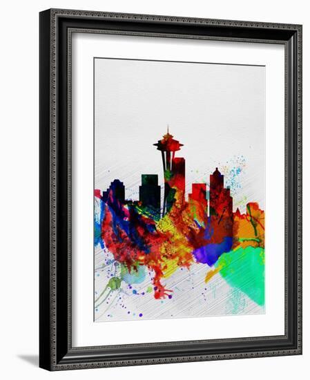 Seattle Watercolor Skyline 2-NaxArt-Framed Art Print