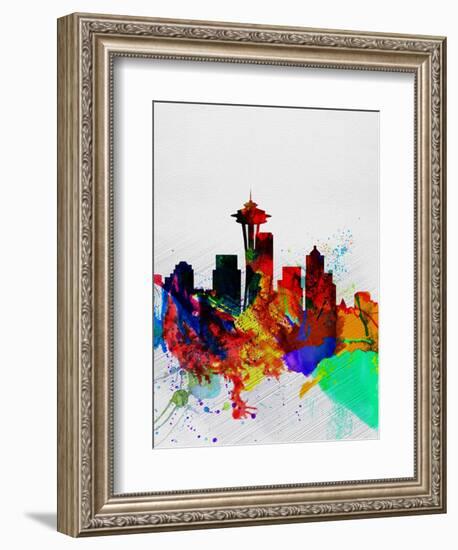 Seattle Watercolor Skyline 2-NaxArt-Framed Art Print