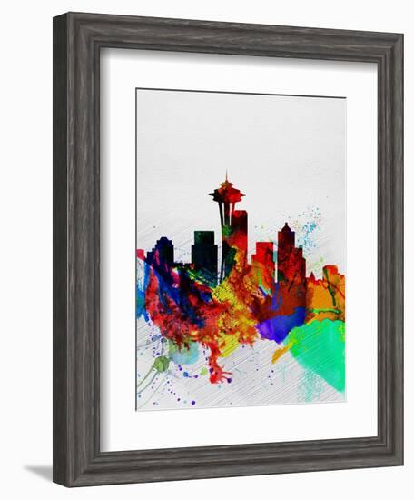 Seattle Watercolor Skyline 2-NaxArt-Framed Art Print