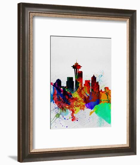 Seattle Watercolor Skyline 2-NaxArt-Framed Art Print