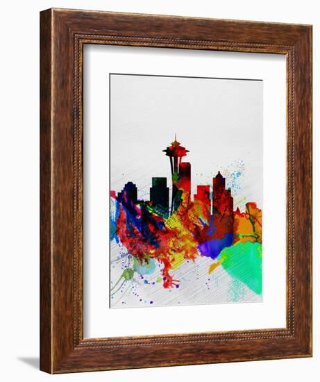 Seattle Watercolor Skyline 2-NaxArt-Framed Art Print