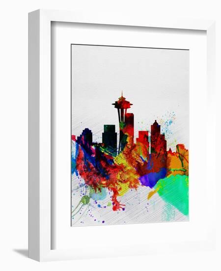 Seattle Watercolor Skyline 2-NaxArt-Framed Art Print
